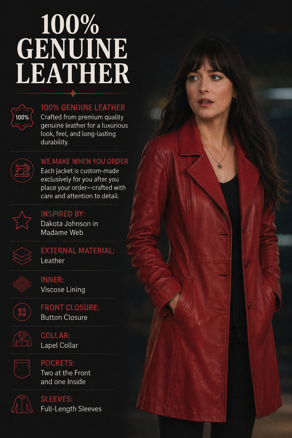 Madame Web Dakota Johnson Red Coat